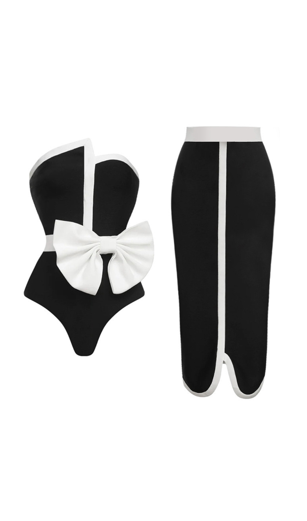 Schulterfreies Badeanzug-Set mit Fliege 