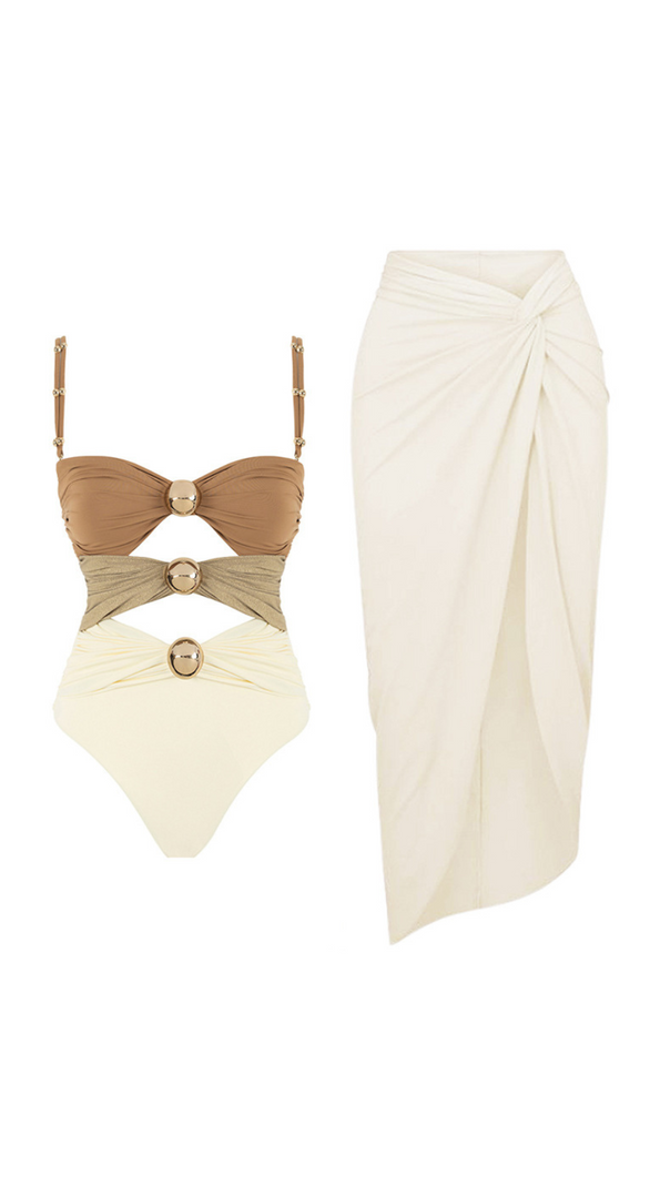 AIIZIE COLOR BLOCK CUTOUT ONE PIECE SWIMSUIT SET - product image
