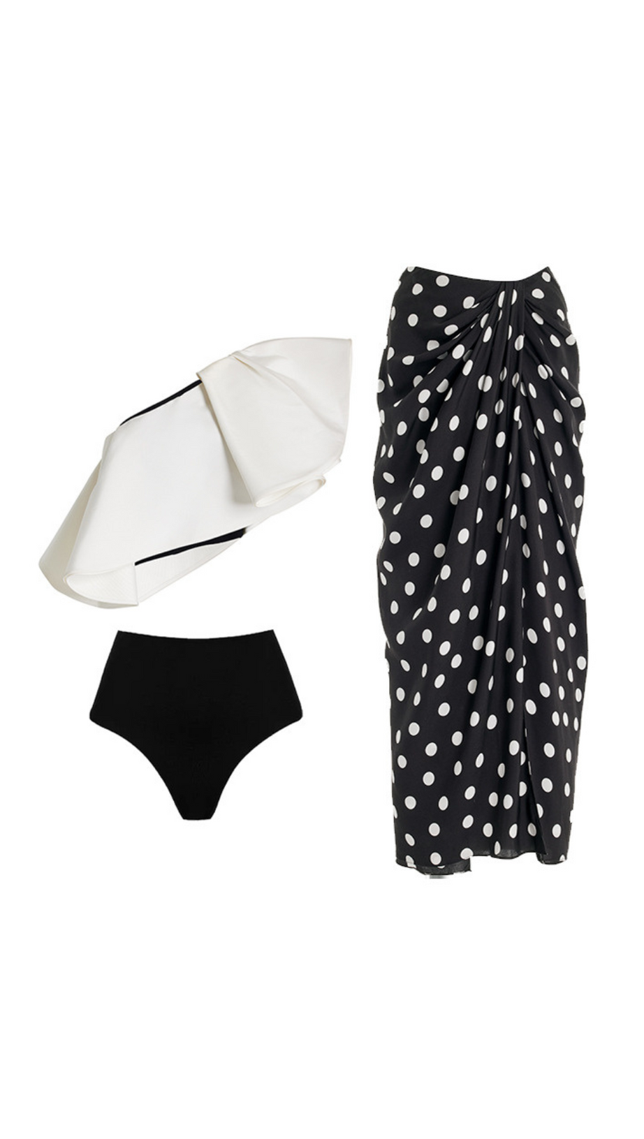 ONE-SHOULDER RUFFLED SILK-FAILLE SWIMWEAR SET