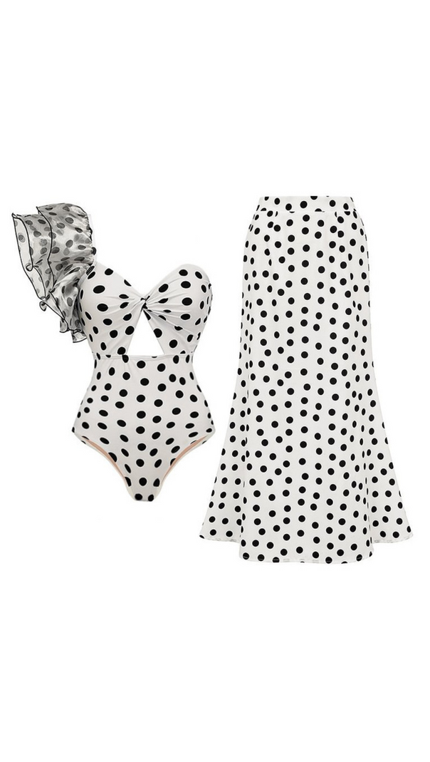 AIIZIE ONE-SHOULDER RUFFLES POLKA DOTS SWIMWEAR SET - product image