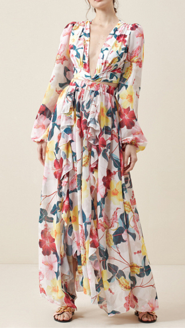AIIZIE LONG SLEEVE CUTOUT FLORAL PRINT ONE PIECE SWIMSUIT SET - product image
