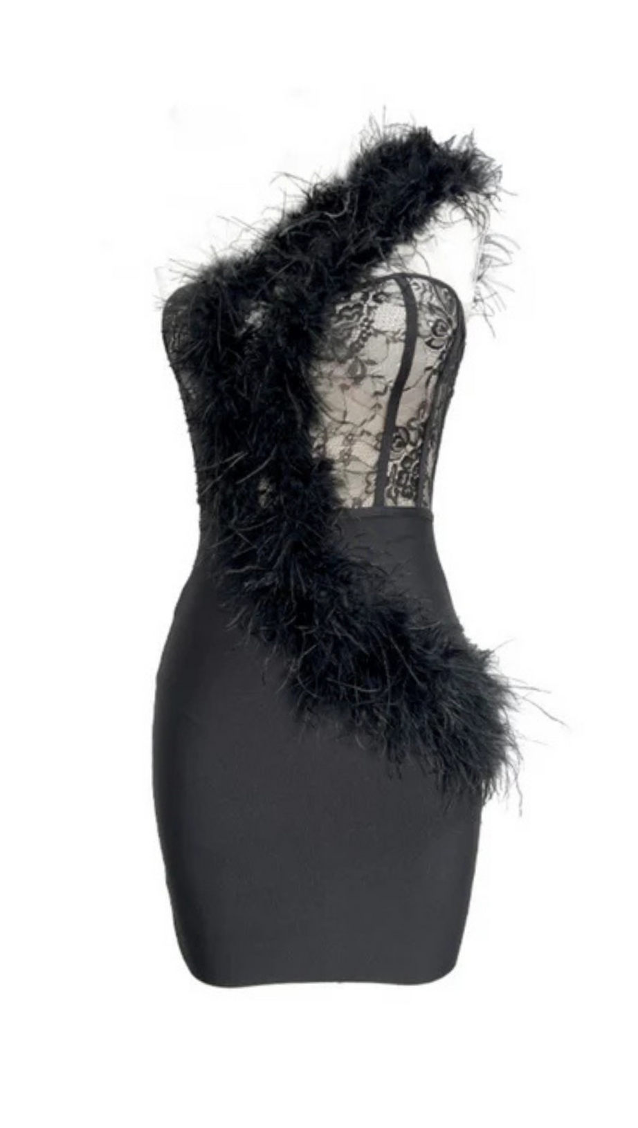 ONE SHOULDER FEATHER BANDAGE MINI DRESS
