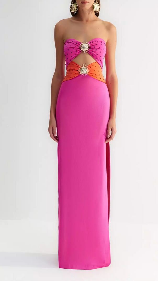 AIIZIE OFF-SHOULDER CRYSTAL CUTOUT BANDAGE DRESS - product image