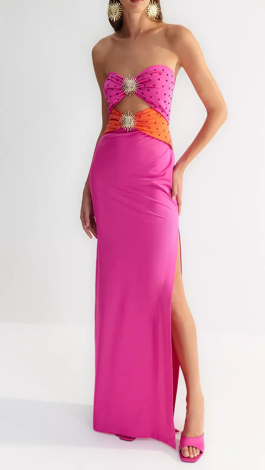 OFF-SHOULDER-BANDAGE-KLEID MIT KRISTALL-CUTOUTS