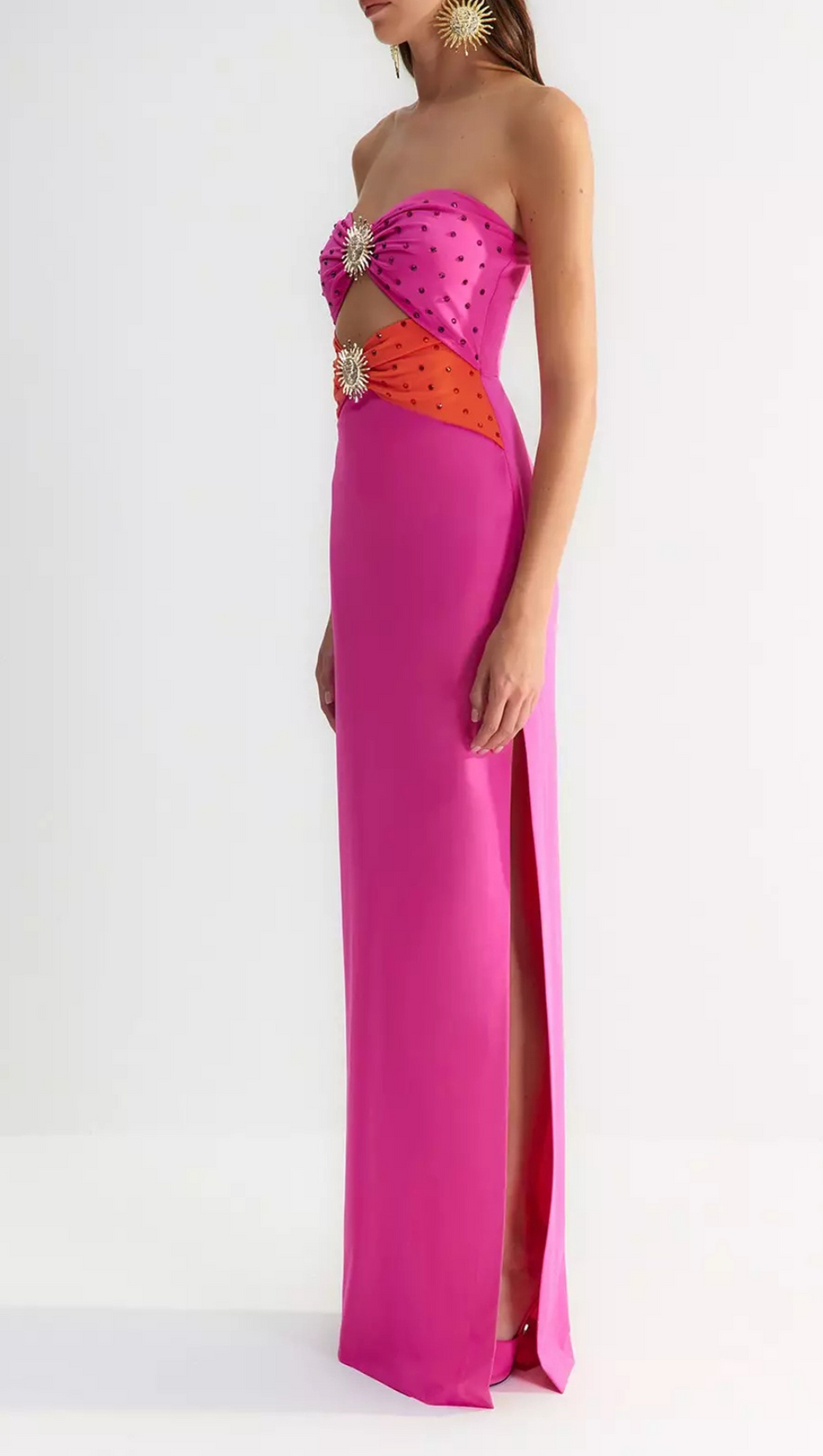 OFF-SHOULDER-BANDAGE-KLEID MIT KRISTALL-CUTOUTS