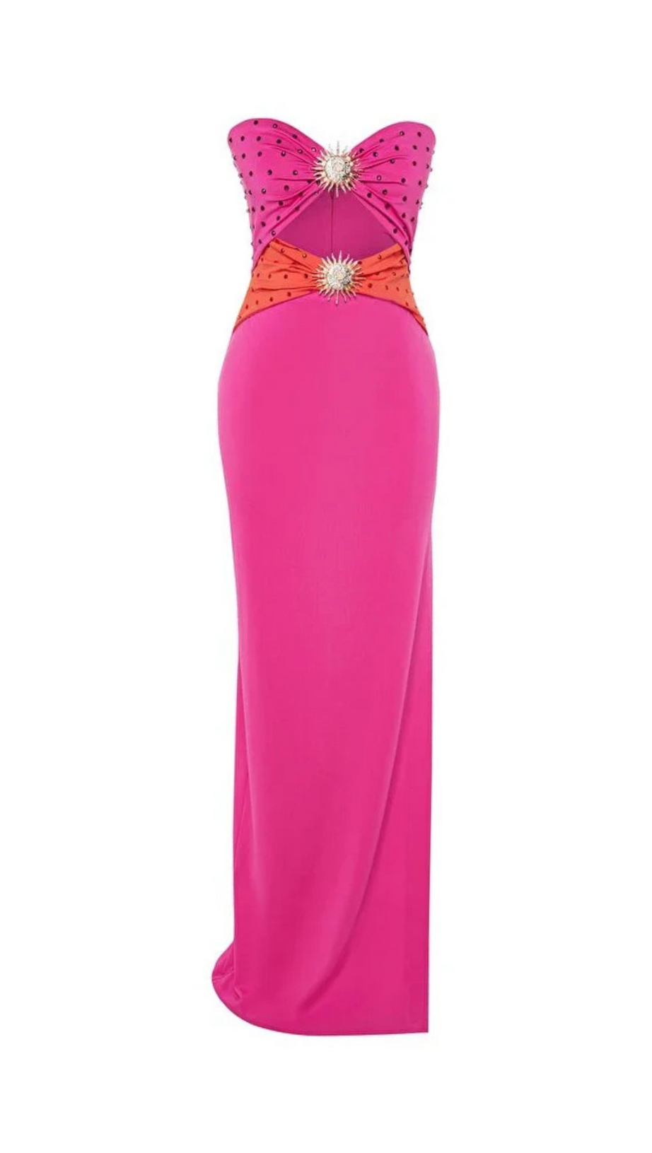 OFF-SHOULDER CRYSTAL CUTOUT BANDAGE DRESS