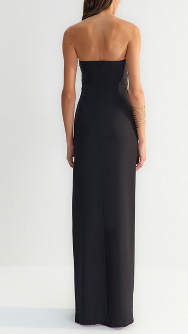 AIIZIE OFF-SHOULDER CRYSTAL CUTOUT BANDAGE DRESS IN BLACK - product image