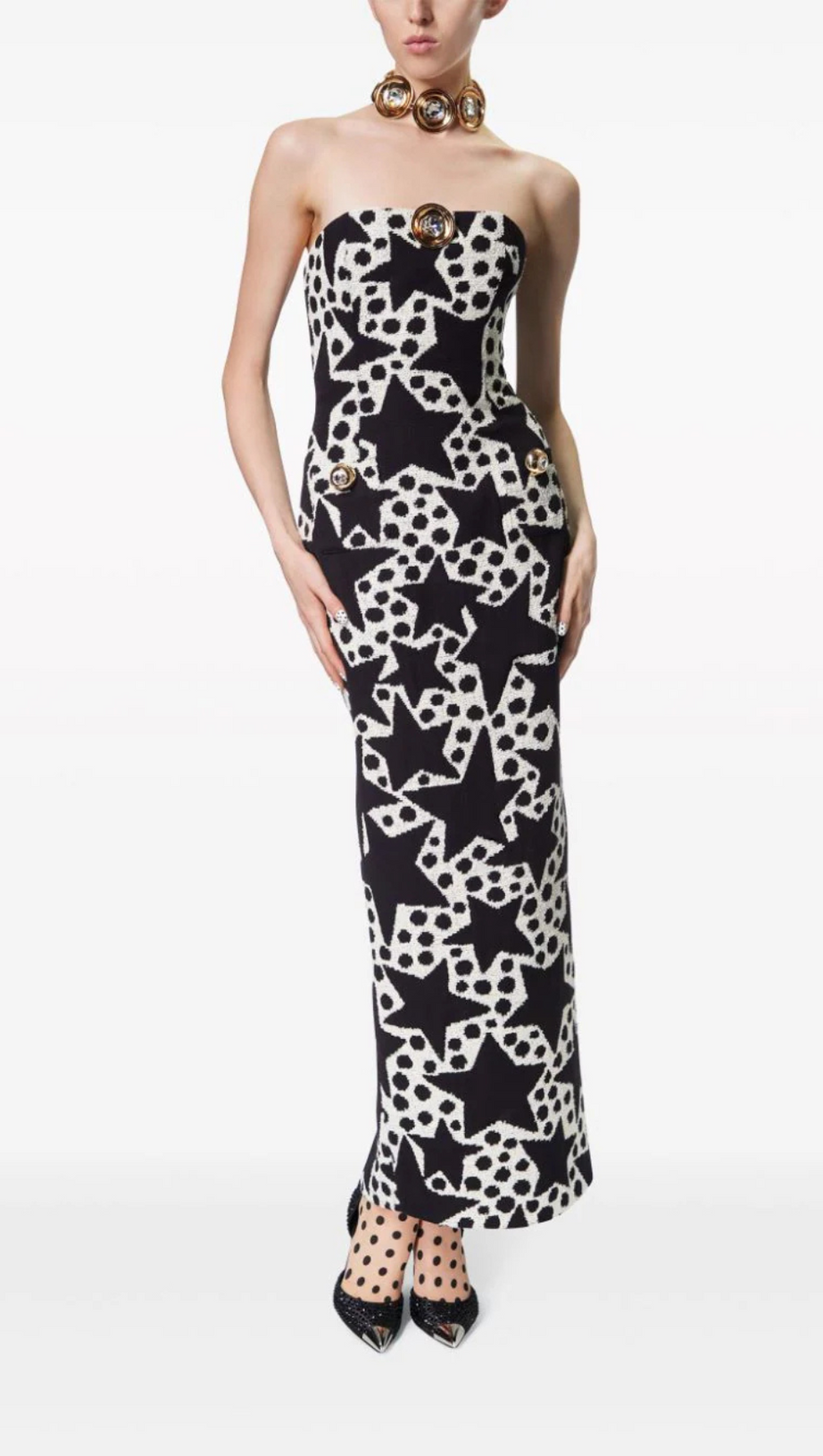 MEDALLION-PENDANT JACQUARD MAXI DRESS