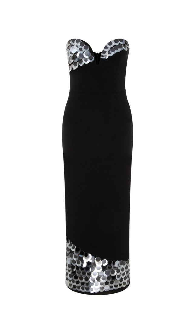 AIIZIE CORSET SEQUIN MIDI DRESS IN BLACK - product image