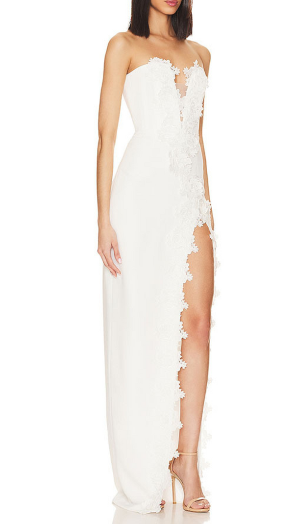 AIIZIE HIGH SPLIT STRAPLESS GOWN IN WHITE - product image