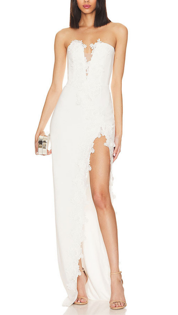 AIIZIE HIGH SPLIT STRAPLESS GOWN IN WHITE - product image