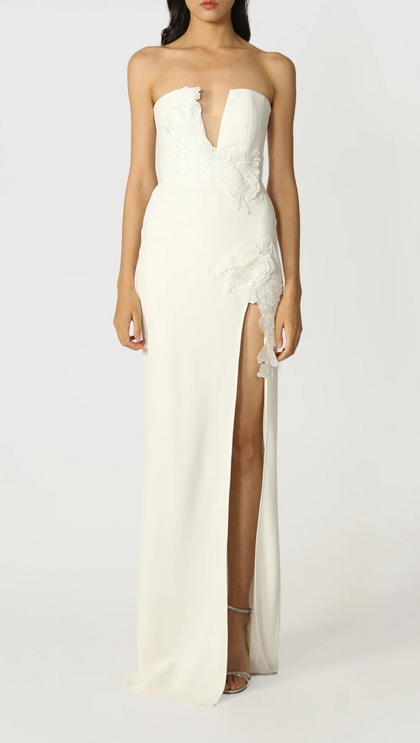 AIIZIE HIGH SPLIT STRAPLESS GOWN IN WHITE - product image