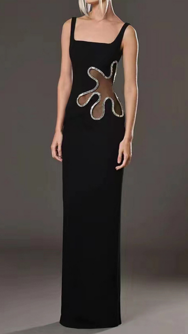 AIIZIE HOLLOW OUT PATCHWORK SHINY DIAMOND DRESS - product image