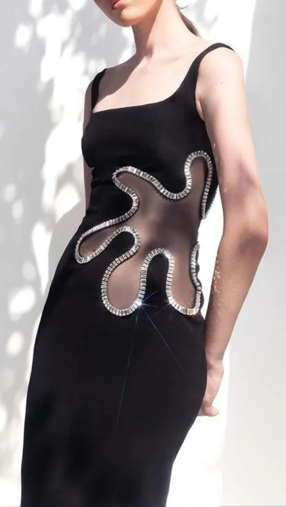 HOLLOW OUT PATCHWORK SHINY DIAMOND DRESS