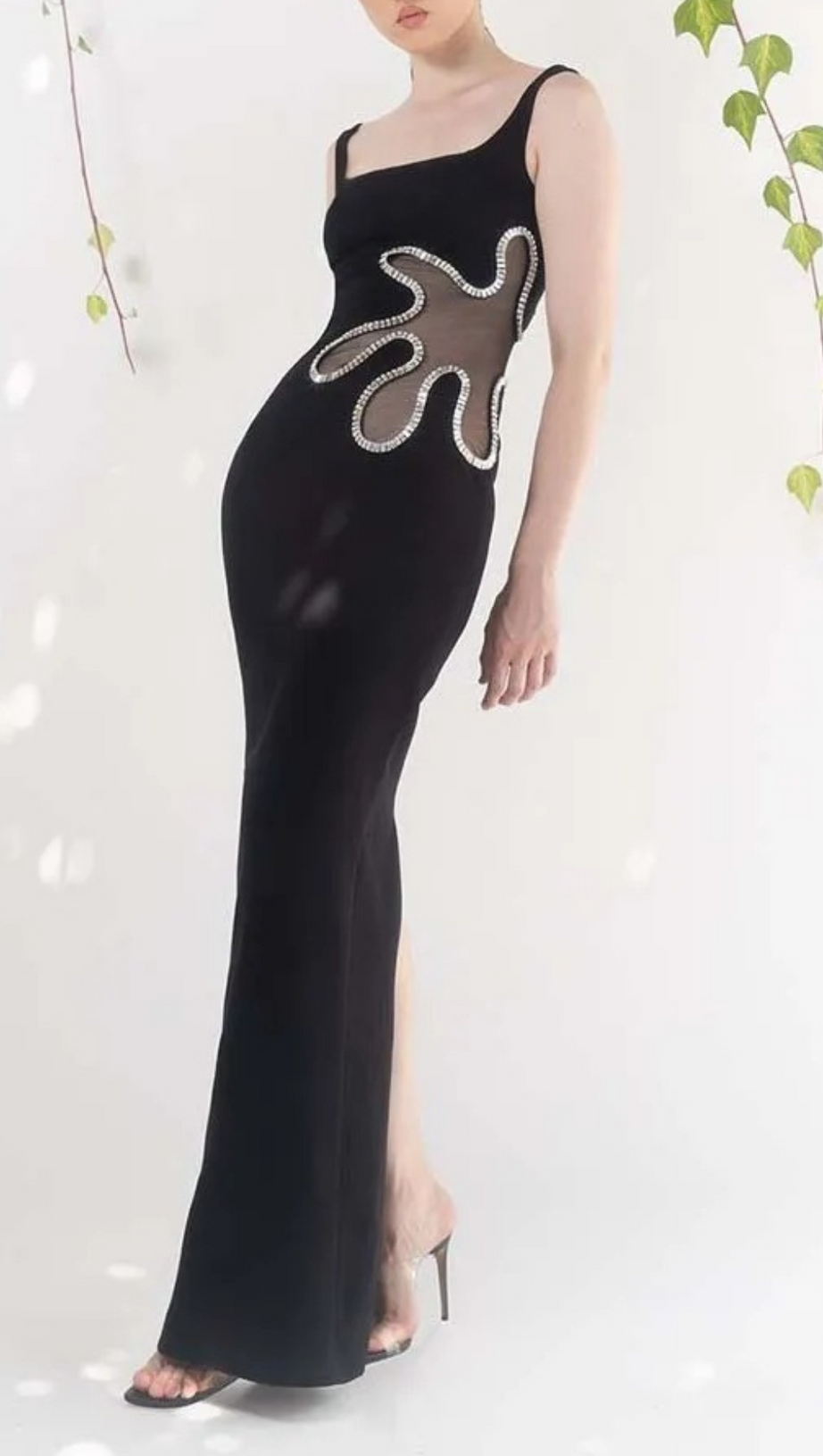 HOLLOW OUT PATCHWORK SHINY DIAMOND DRESS