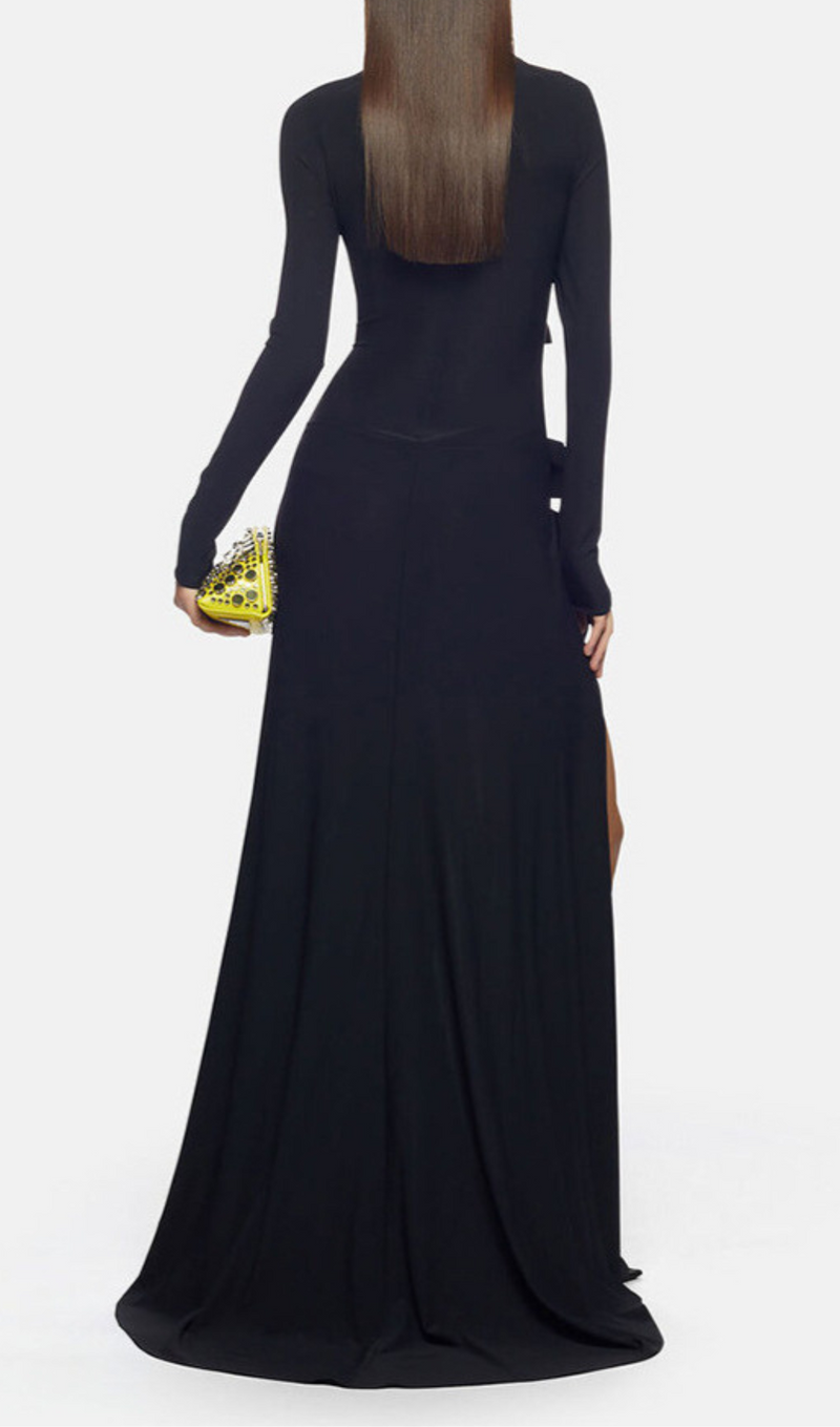 LONG SLEEVE CUTOUT SPLIT MAXI DRESS