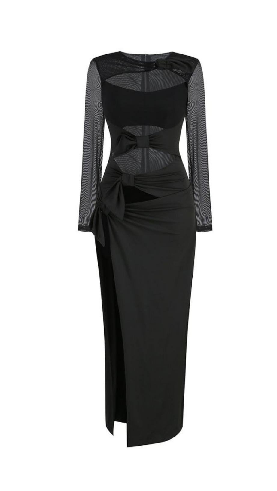 LONG SLEEVE CUTOUT SPLIT MAXI DRESS