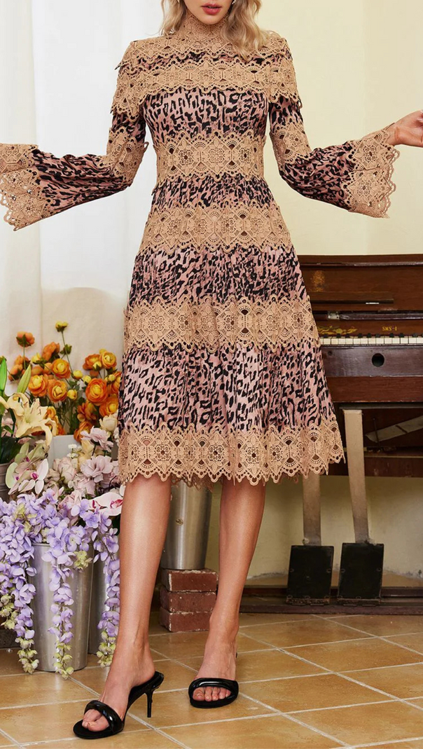 AIIZIE LEOPARD HOLLOW MIDI DRESS - product image