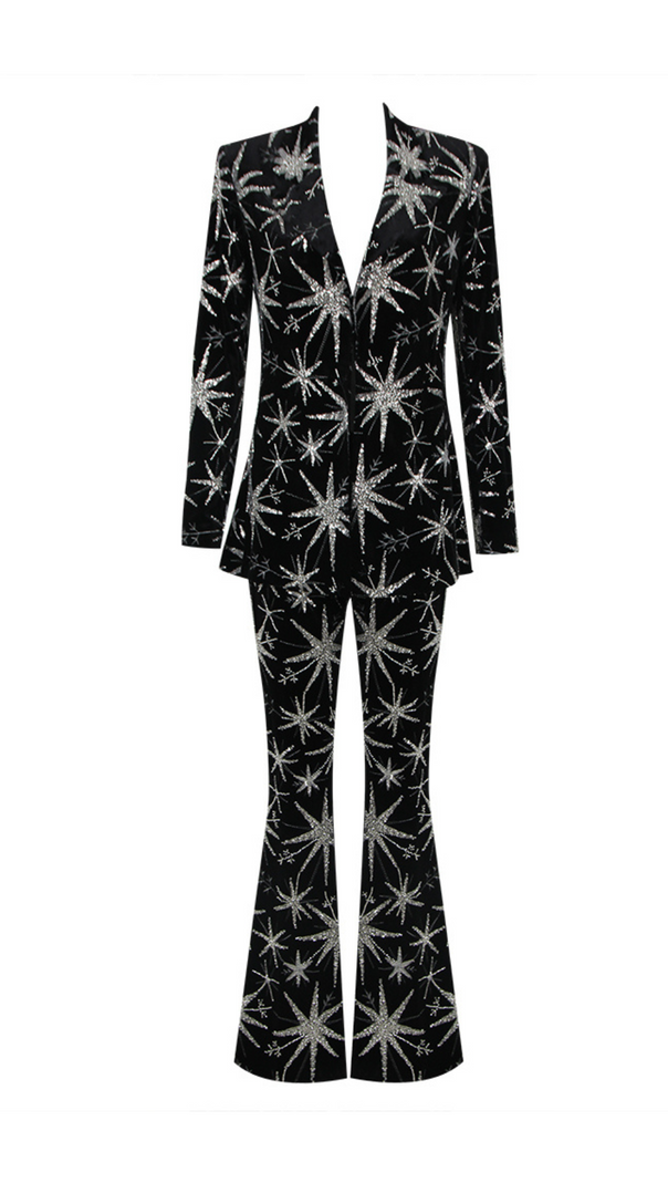 AIIZIE LONG SLEEVE SEQUIN VELVET SUIT BLACK - product image