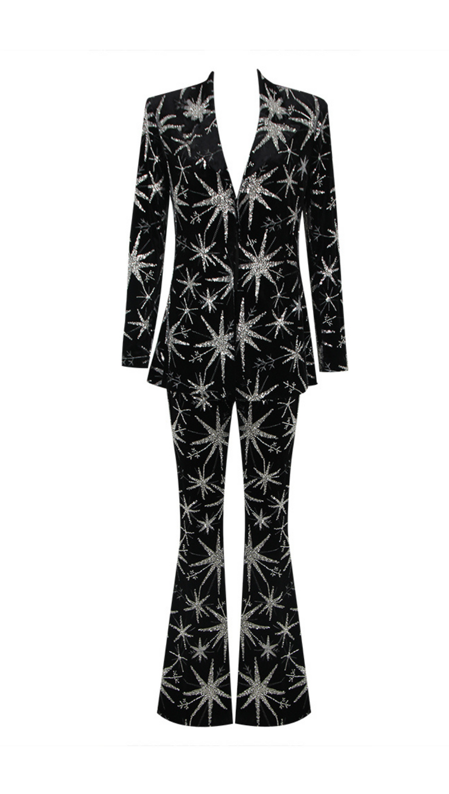 LONG SLEEVE SEQUIN VELVET SUIT BLACK