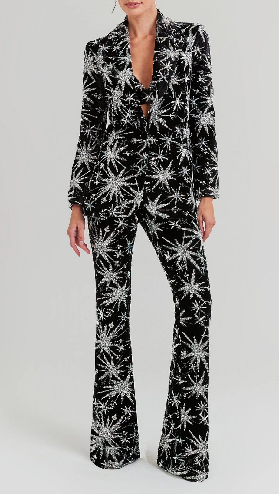 LONG SLEEVE SEQUIN VELVET SUIT BLACK