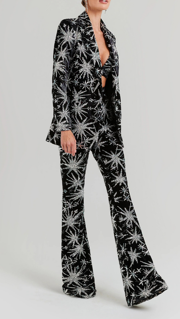AIIZIE LONG SLEEVE SEQUIN VELVET SUIT BLACK - product image