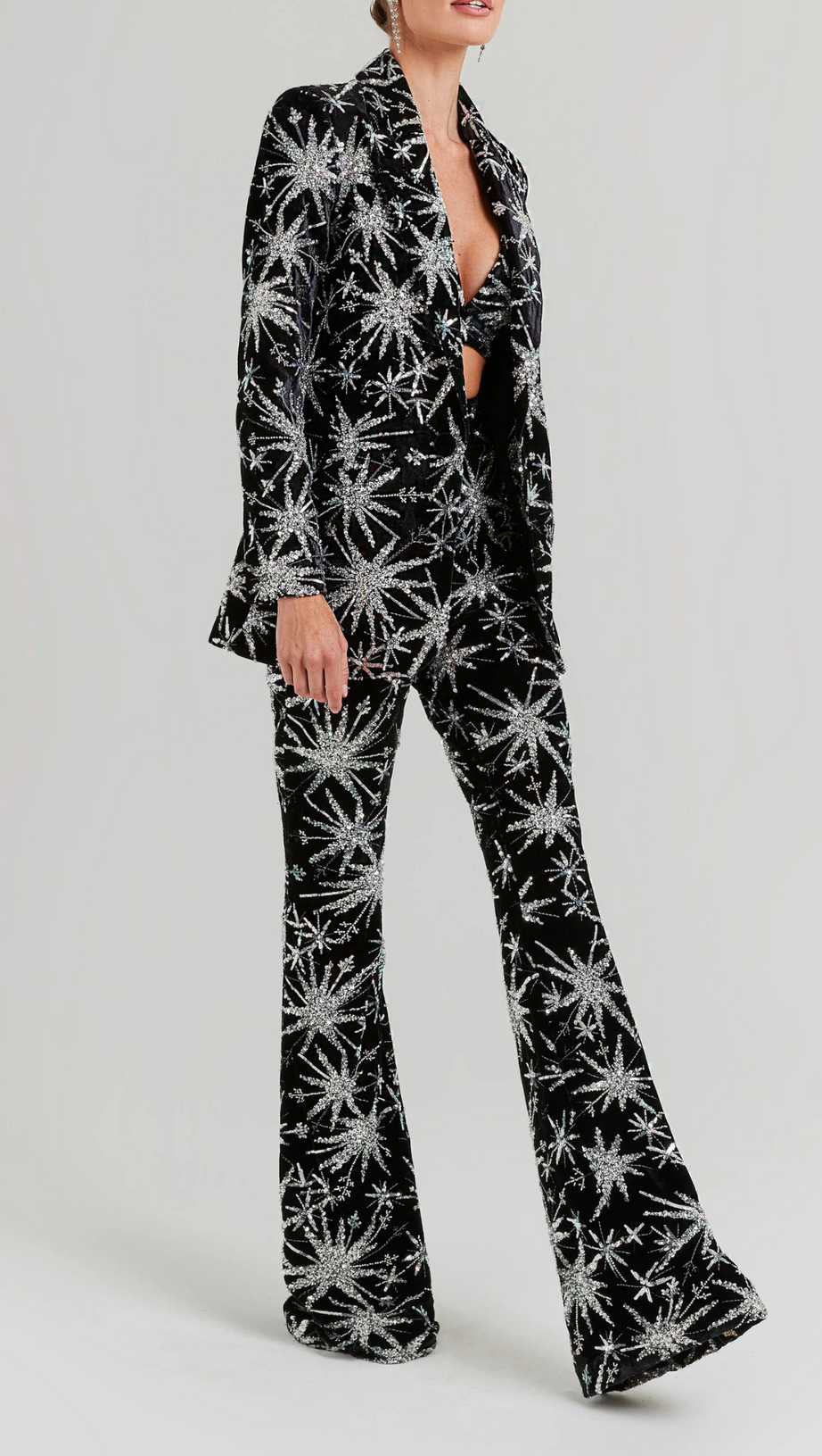 LONG SLEEVE SEQUIN VELVET SUIT BLACK