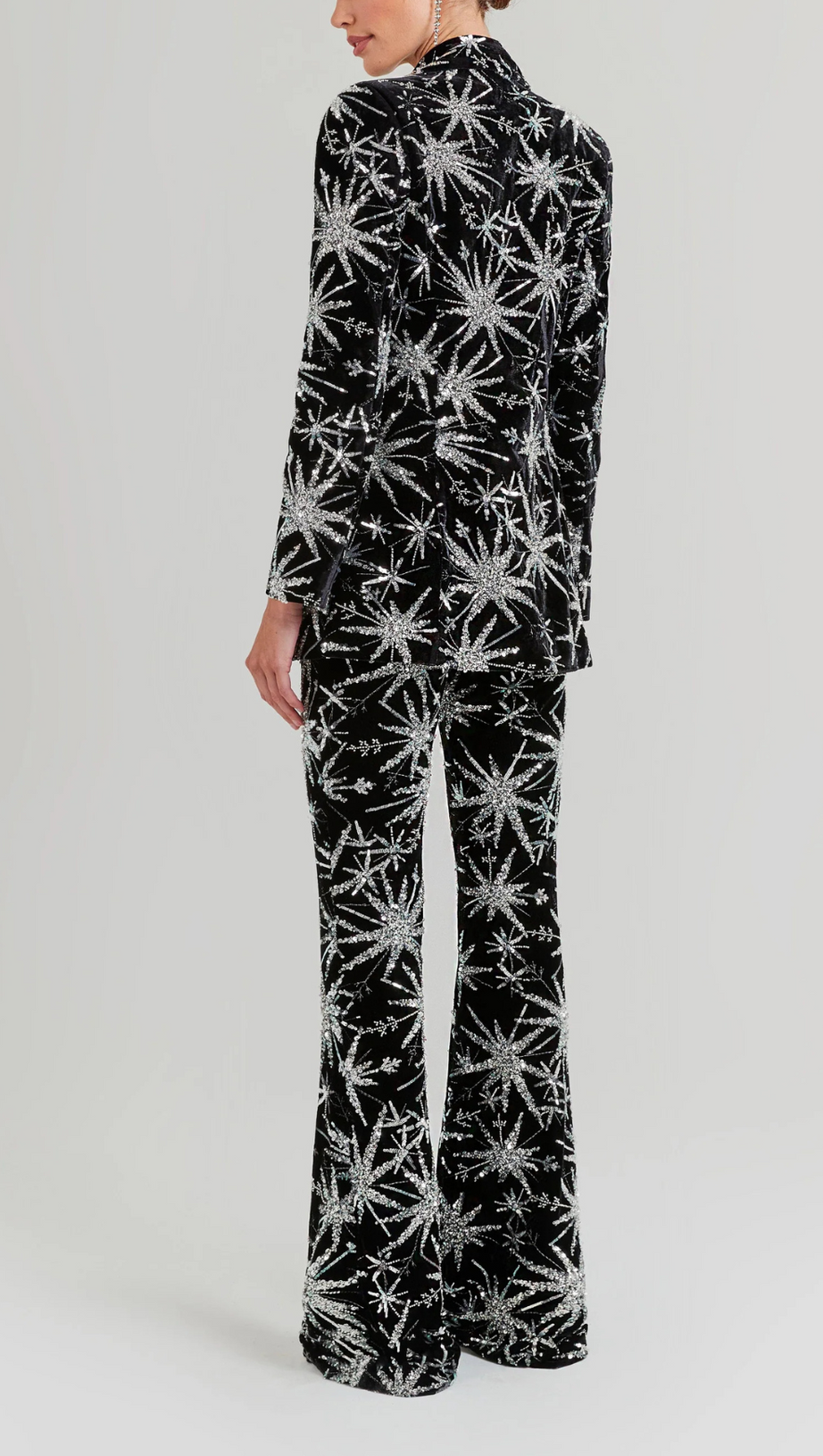 LONG SLEEVE SEQUIN VELVET SUIT BLACK