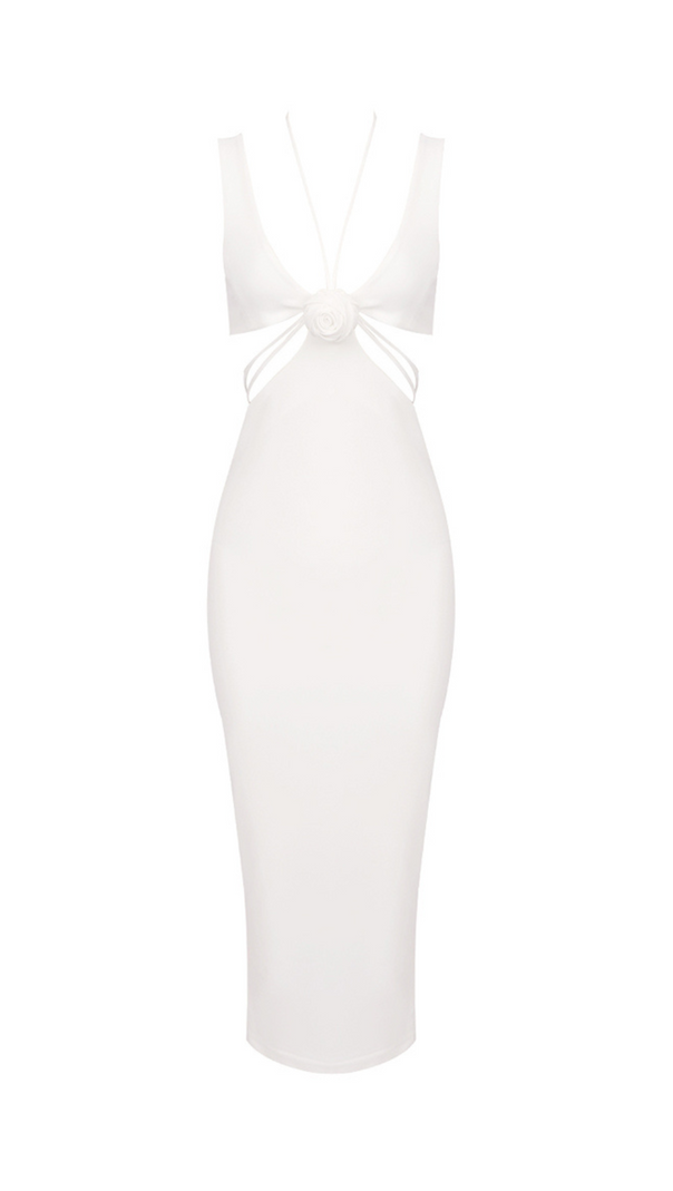 AIIZIE FLOWER CUT OUT BODYCON MIDI DRESS IN WHITE - product image