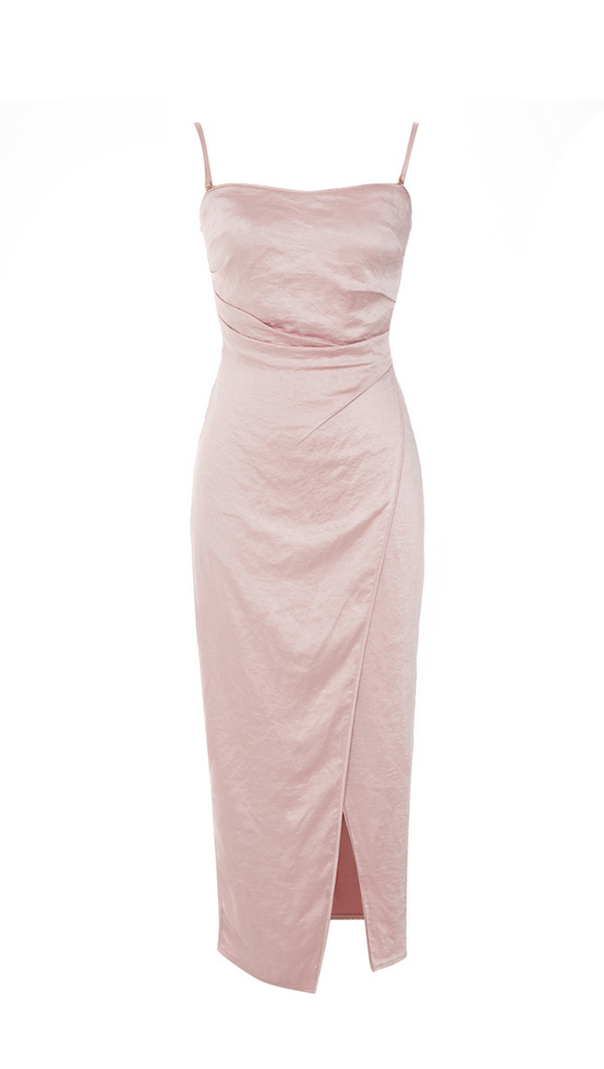 AIIZIE DUSTY ROSE SPAGHETTI STRAPS WRAP DRESS WITH SLIT - product image