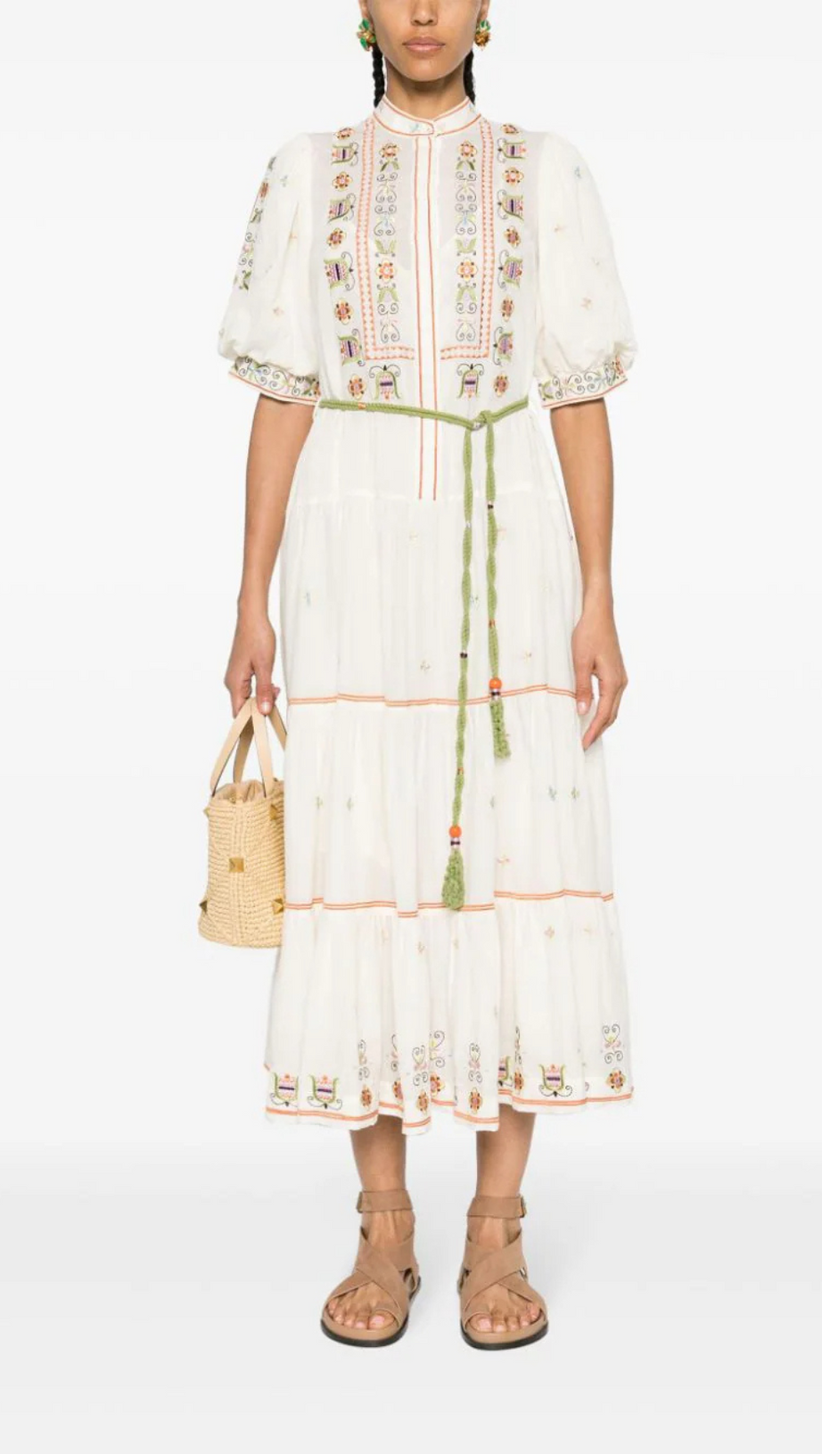 LOVELLA FLORAL-EMBROIDERED MIDI DRESS