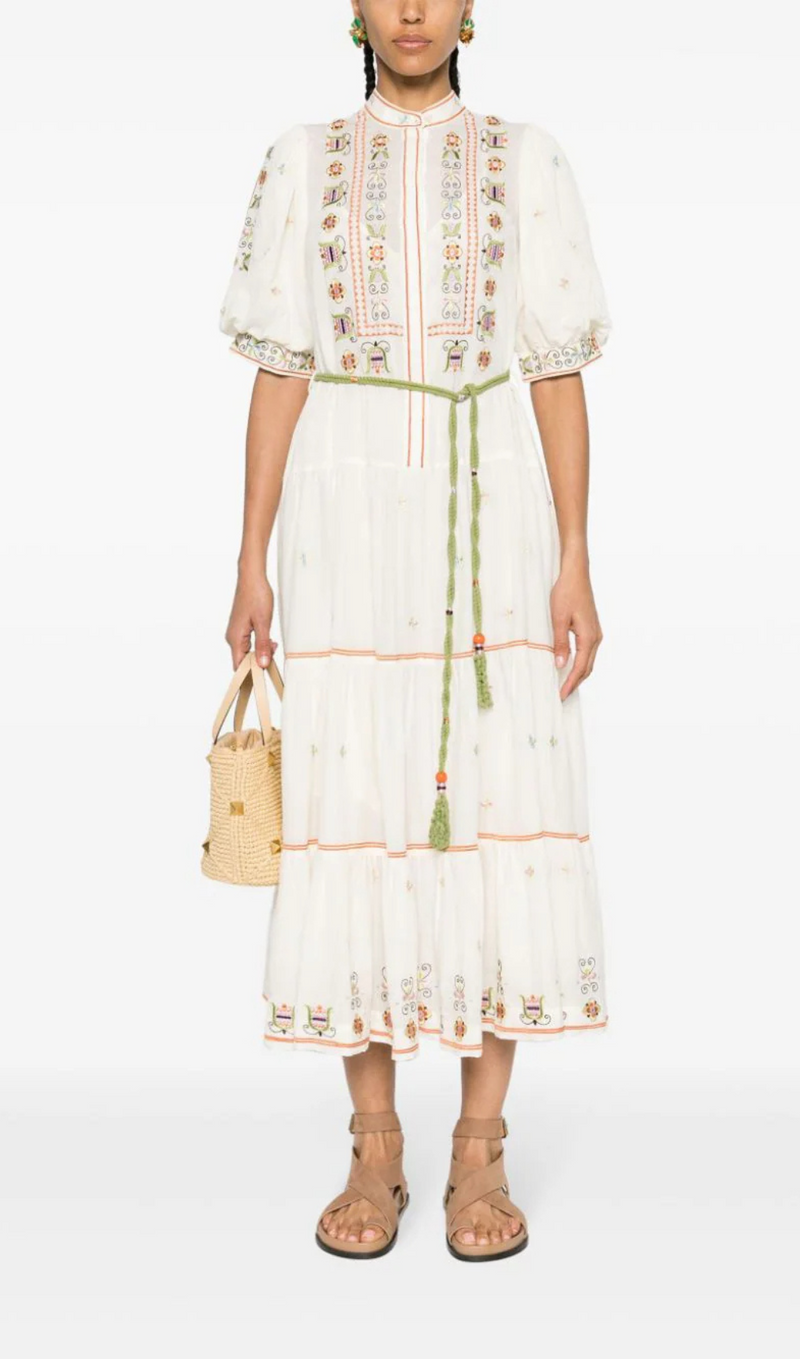 LOVELLA FLORAL-EMBROIDERED MIDI DRESS