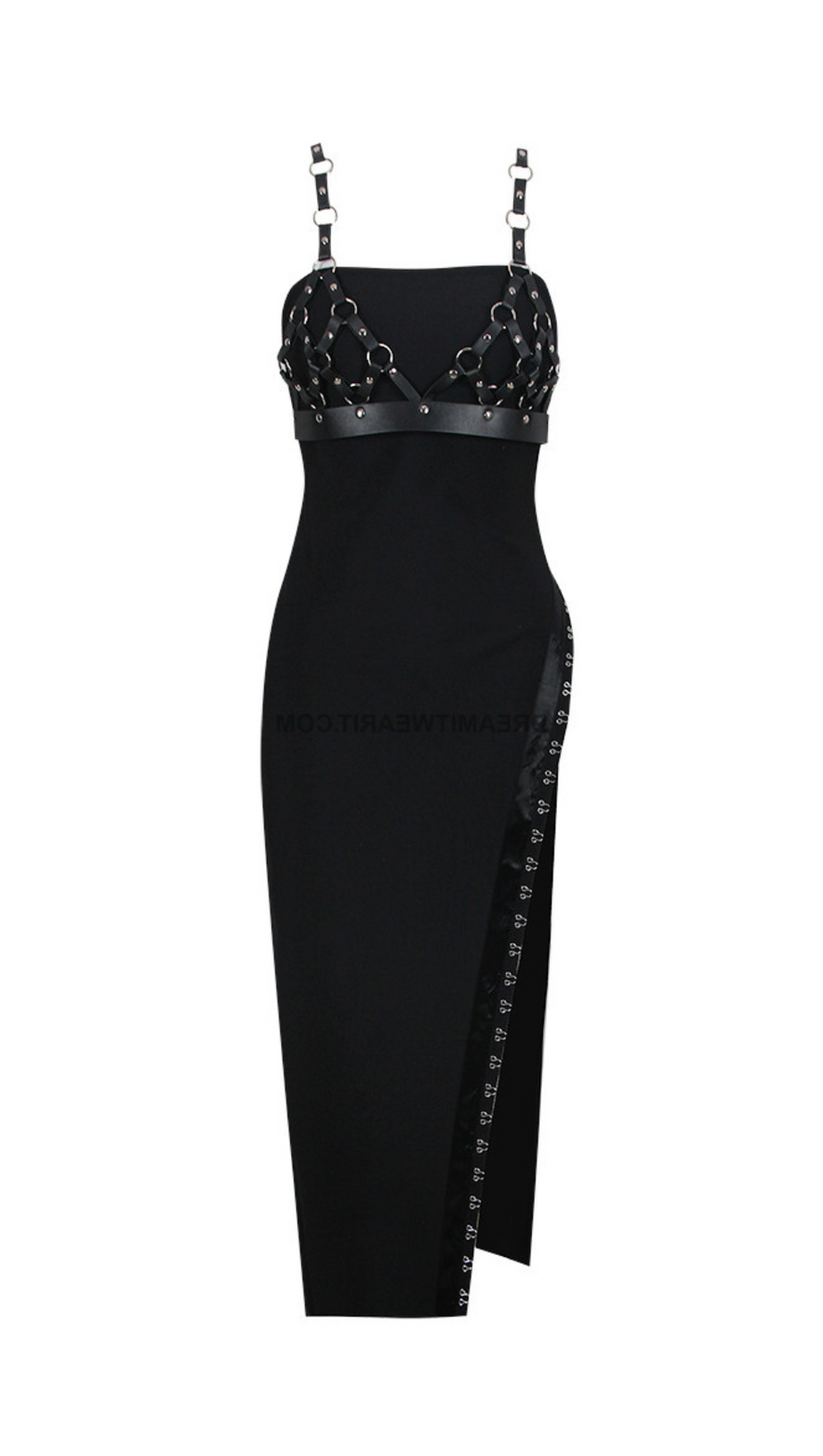 LEATHER STRAPS MIDI DRESS BLACK