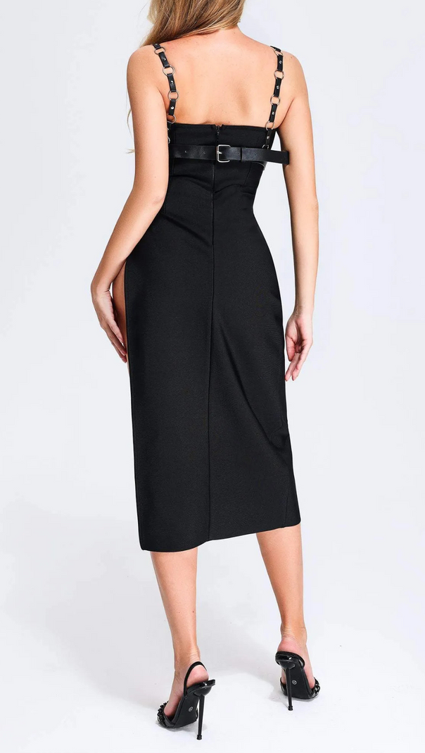AIIZIE LEATHER STRAPS MIDI DRESS BLACK - product image