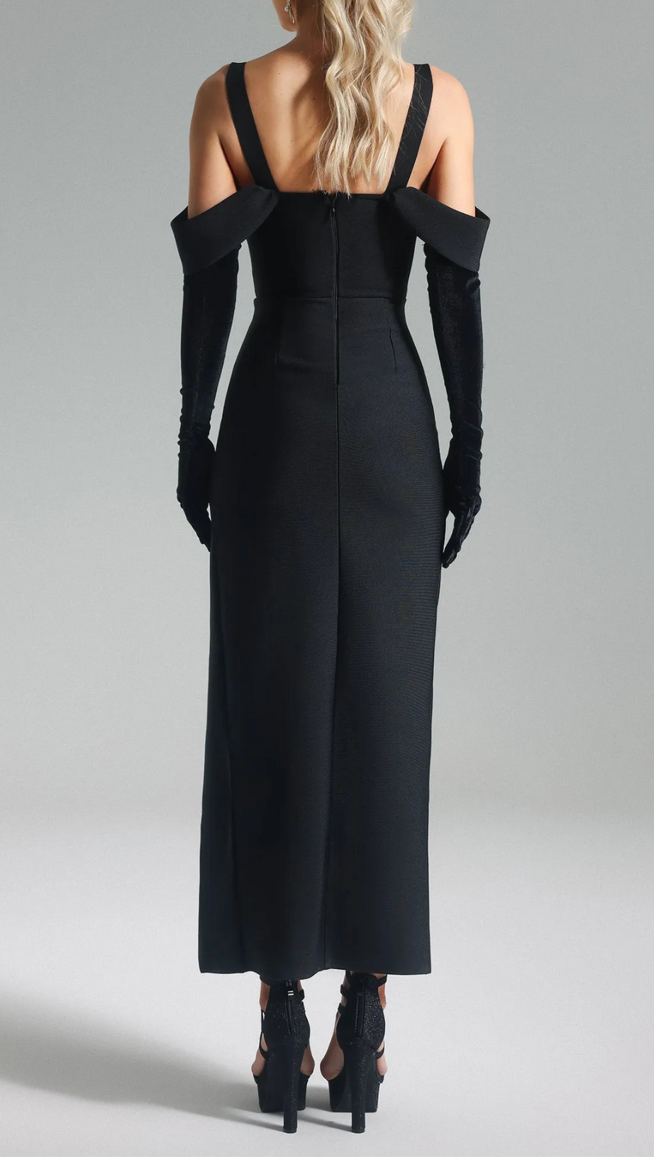 FLOWERS EMBELLISHED MIDI BANDAGE DRESS