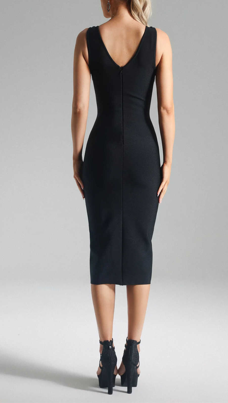 BLUE CRYSTAL EMBELLISHED MIDI BANDAGE DRESS