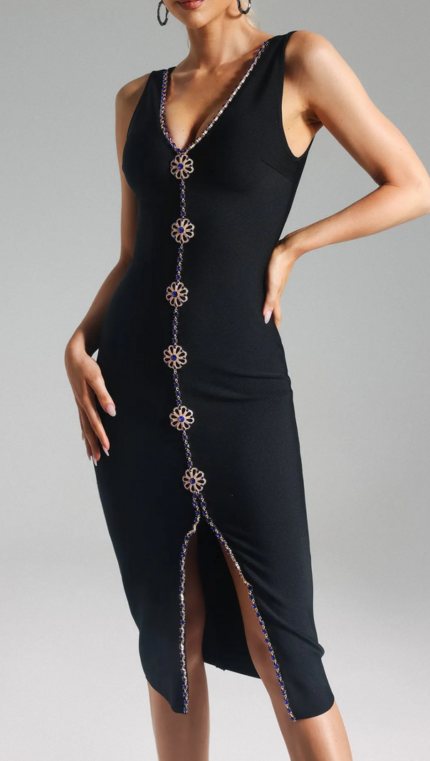 AIIZIE BLUE CRYSTAL EMBELLISHED MIDI BANDAGE DRESS - product image
