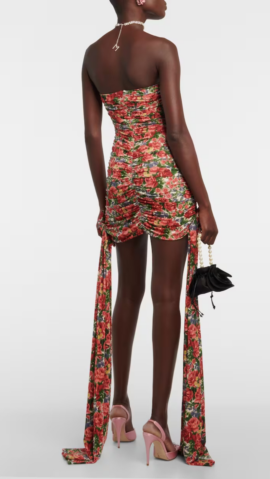 ABITO FLOREALE DRAPPEGGIATO CON TAGLIO SENZA SPALLINE 