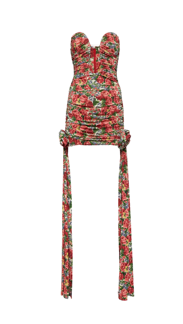 AIIZIE STRAPLESS CUTOUT DRAPED FLORAL DRESS - product image