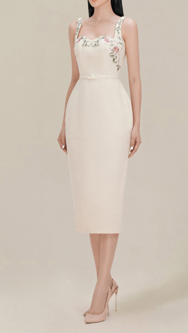 AIIZIE MACHINE EMBROIDERY STRAP HIP MIDI DRESS - product image