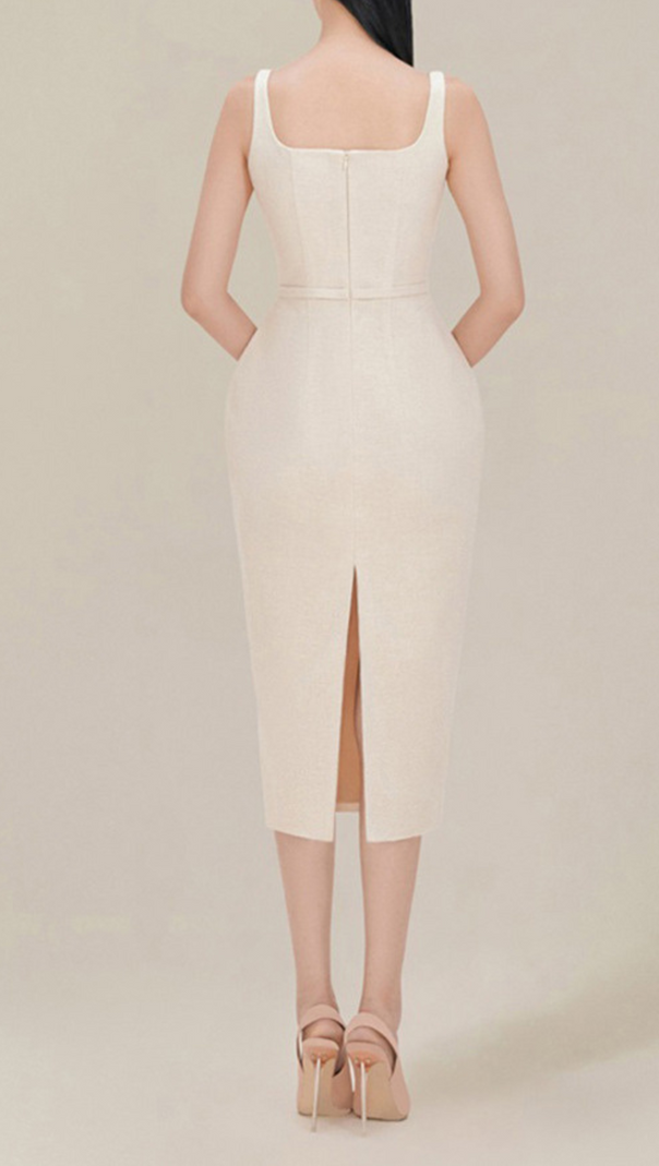 AIIZIE MACHINE EMBROIDERY STRAP HIP MIDI DRESS - product image