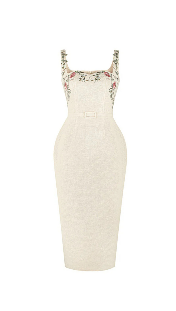 AIIZIE MACHINE EMBROIDERY STRAP HIP MIDI DRESS - product image