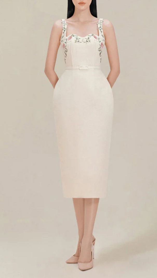 AIIZIE MACHINE EMBROIDERY STRAP HIP MIDI DRESS - product image