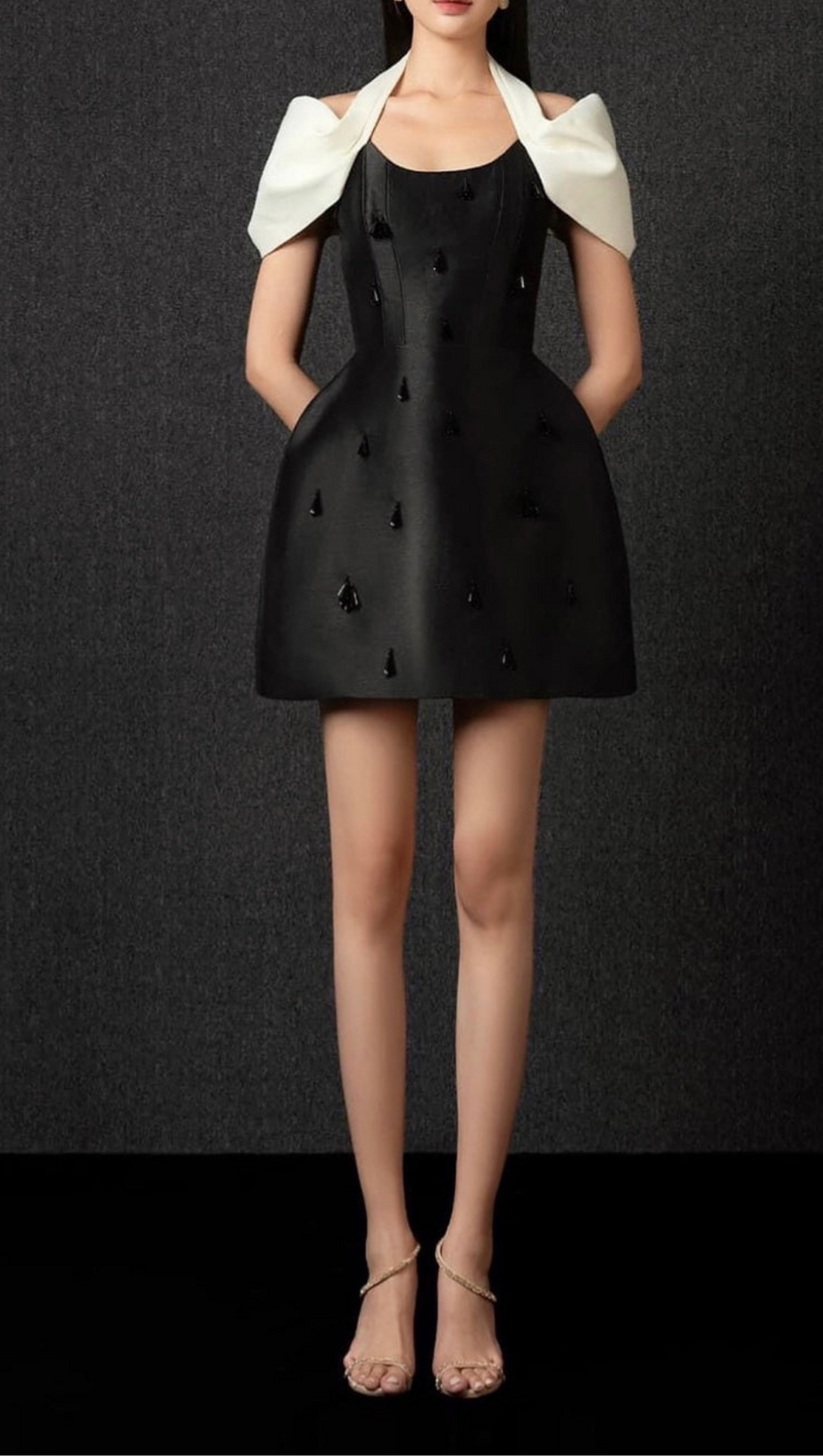 A-LINE HALTER NECK TAFFETA MINI DRESS