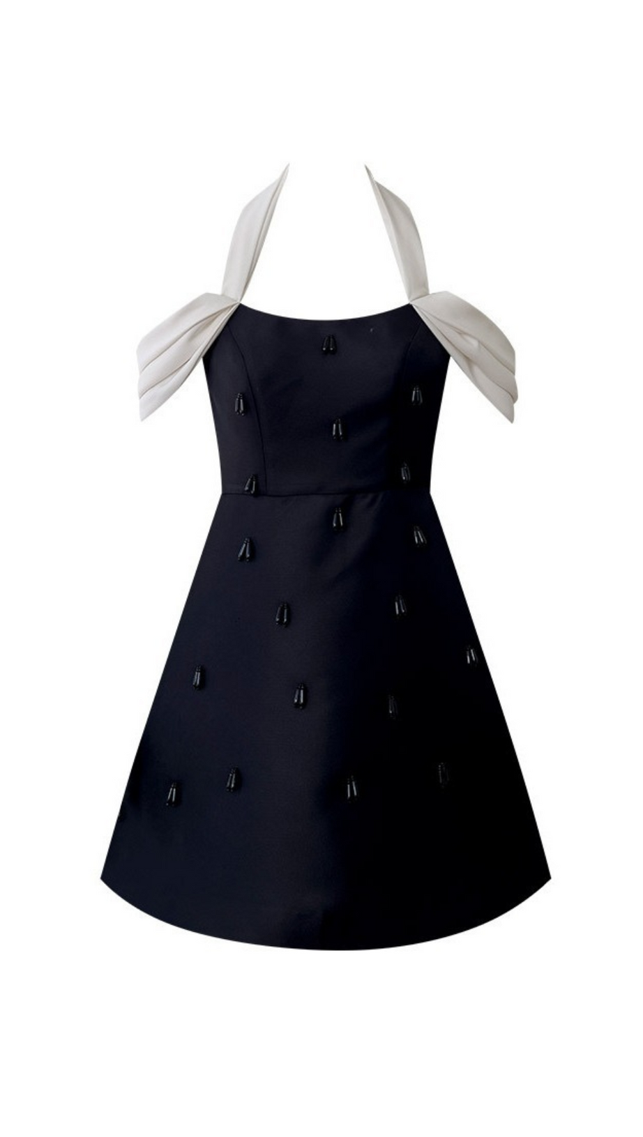 A-LINE HALTER NECK TAFFETA MINI DRESS