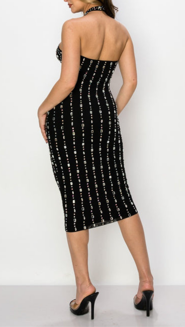 Neckholder-Midikleid mit Strass-Nieten 