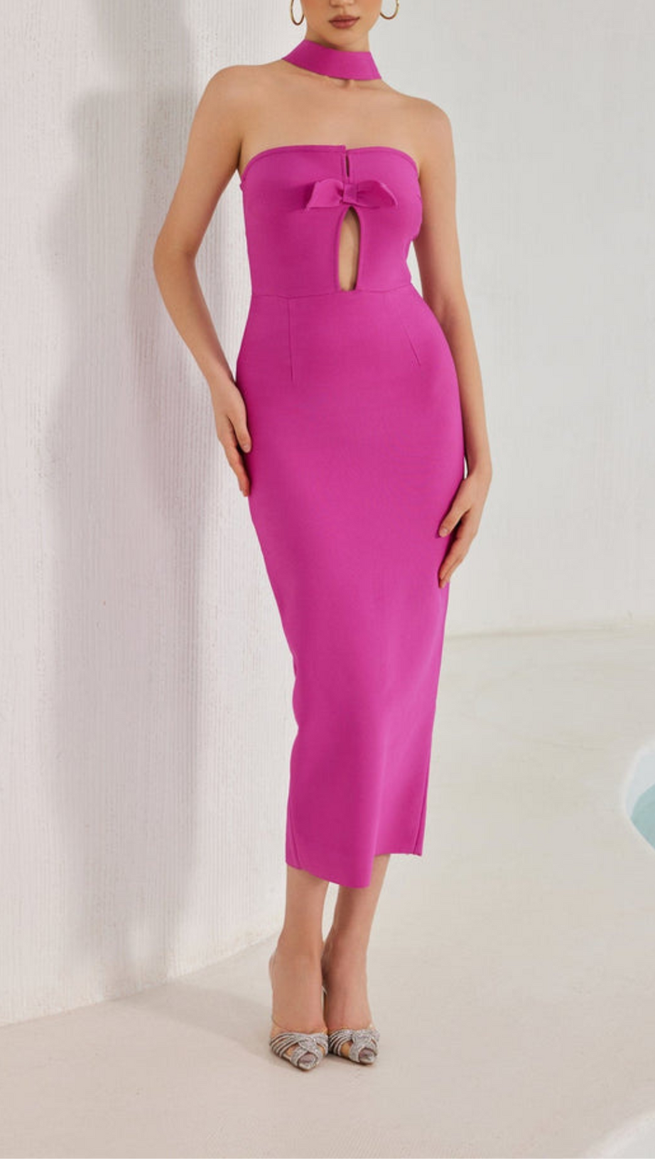 STRAPLESS HOLLOW OUT MAXI BANDAGE DRESS