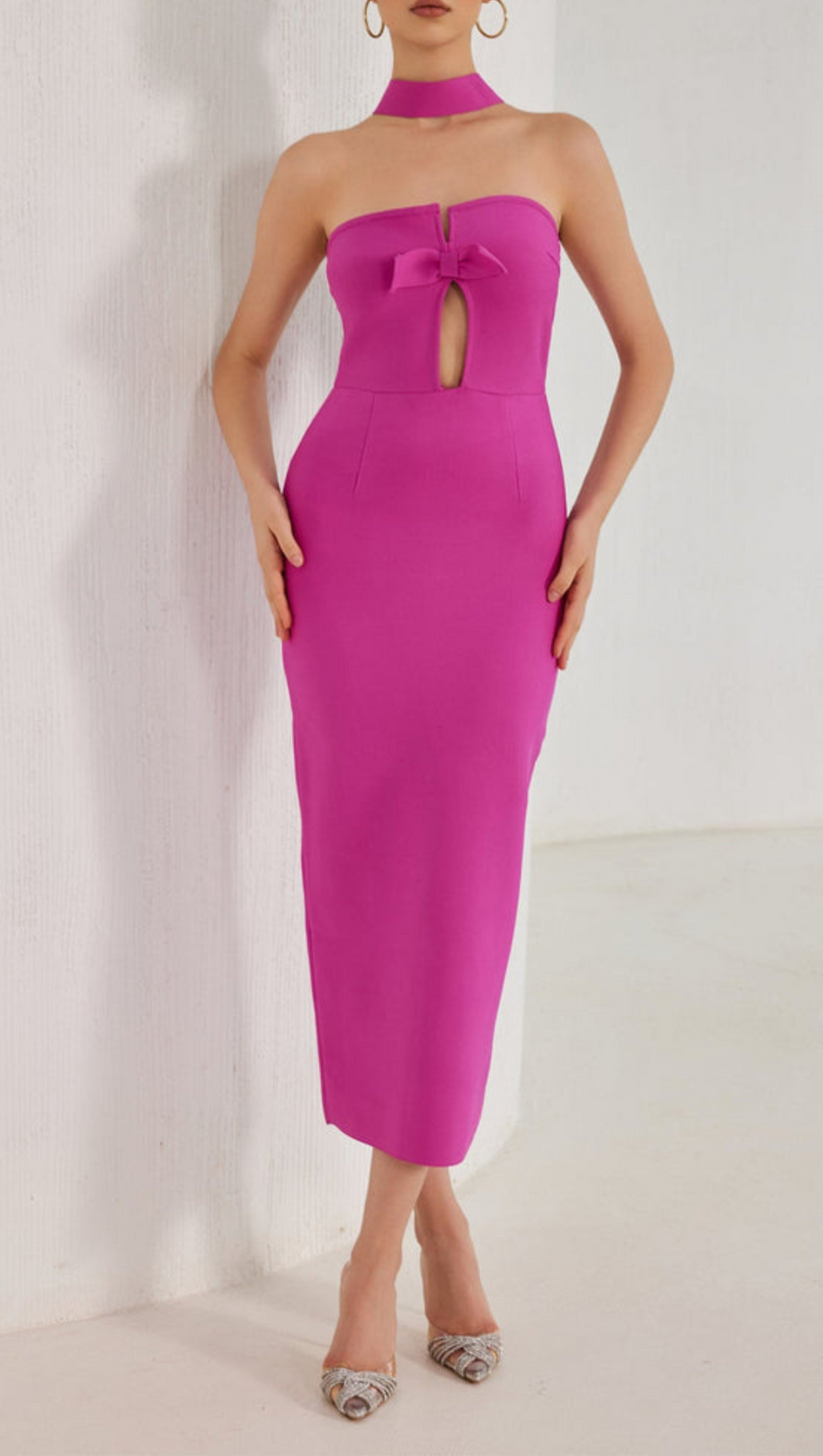 STRAPLESS HOLLOW OUT MAXI BANDAGE DRESS
