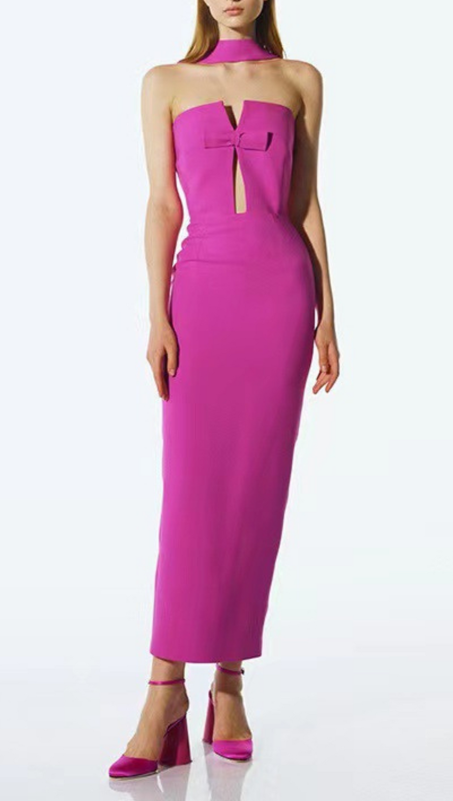 STRAPLESS HOLLOW OUT MAXI BANDAGE DRESS