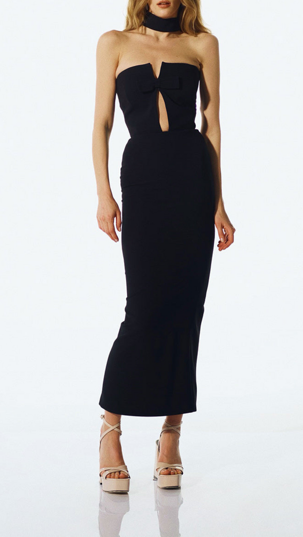 AIIZIE STRAPLESS HOLLOW OUT MAXI BANDAGE DRESS IN BLACK - product image